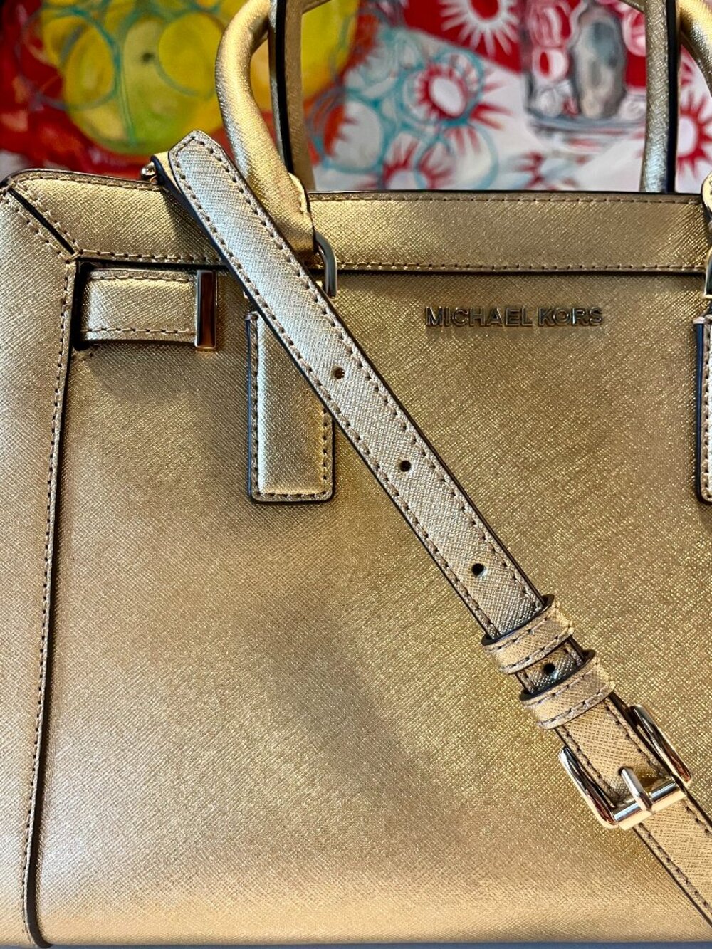 Michael Kors Dillon Metallic Gold Saffiano Leather Satchel – NWOT + Dust Bag - Picture 2 of 15